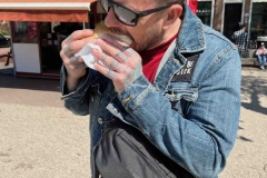 Trevor eating Haring