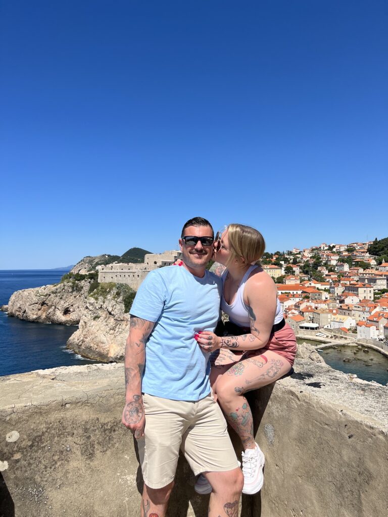 Hayley & Trevor in Croatia; walls of Dubrovnik