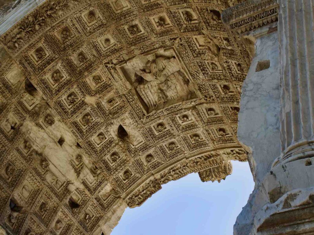 The underneath of Arch of Titus inside Palatine Hill