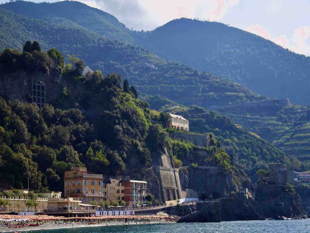 Monterosso town with mountains behind