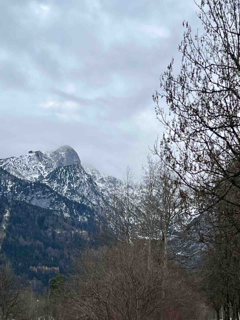 Beautiful snow covered mountains behind Obermühle Alpin Spa Resort