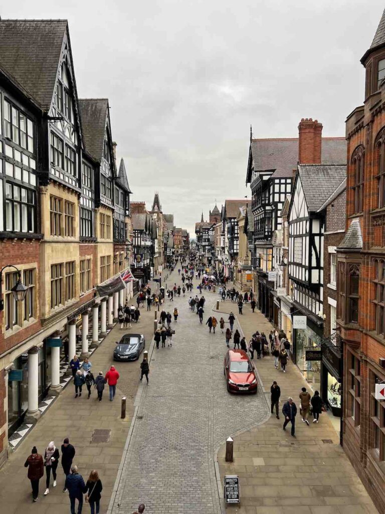 Weekend in Chester: View of The Rows from the Eastgate Clock Bridge